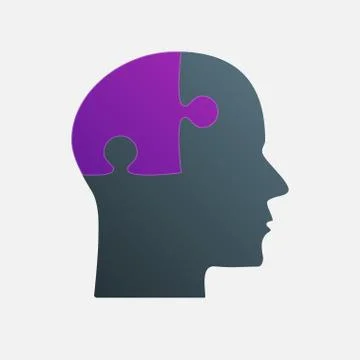 The Black Puzzle Piece Head - Vector Brain. Illustrazione stock