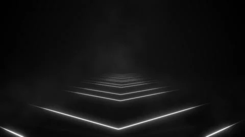 Black pyramid light background white neon step lines, smoky atmosphere, deep fut Stock Footage 340457416