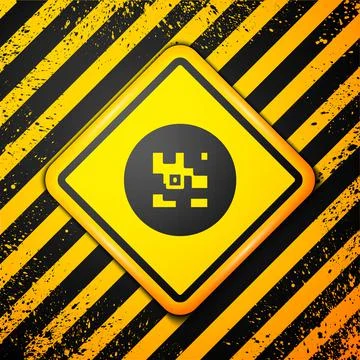 Black QR code sample for smartphone scanning icon isolated on yellow background イラスト素材