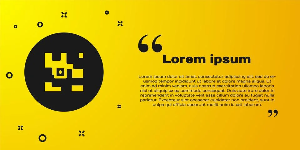 Black QR code sample for smartphone scanning icon isolated on yellow backgrou 스톡 일러스트