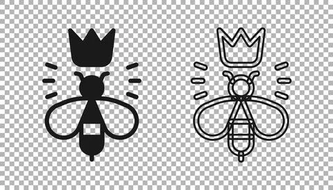 Black Queen bee icon isolated on transparent background. Sweet natural food Stock Illustration