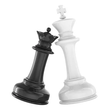 Black queen chess and white king chess. Interethnic marriage, concept. 3D r.. Stock Illustration