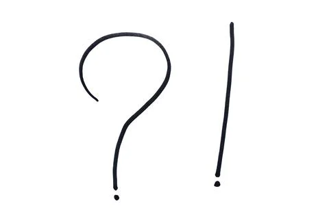 Black question mark and exclamation mark drawn with marker on white backgroun Stock Illustration