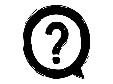 Black question mark inside sketchy speech bubble, illustration on white Stock Illustration