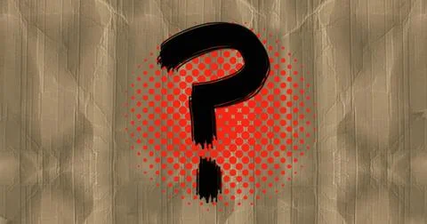 Black question mark symbol on polka dots round banner against textured brown Stock Photos