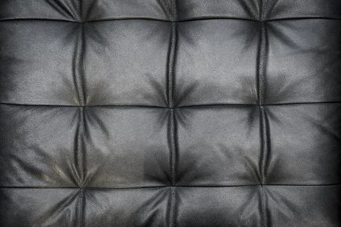 Black Quilted Leather Texture Background with Soft Upholstery Pattern and Фото