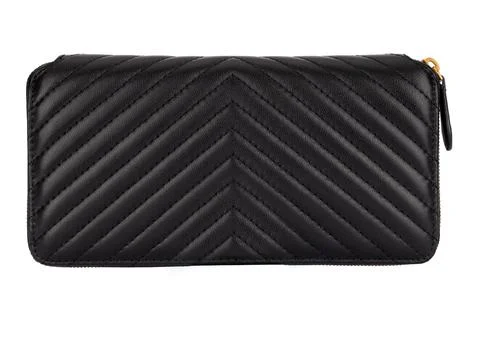 Black Quilted Wallet with Chevron Pattern Foto stock