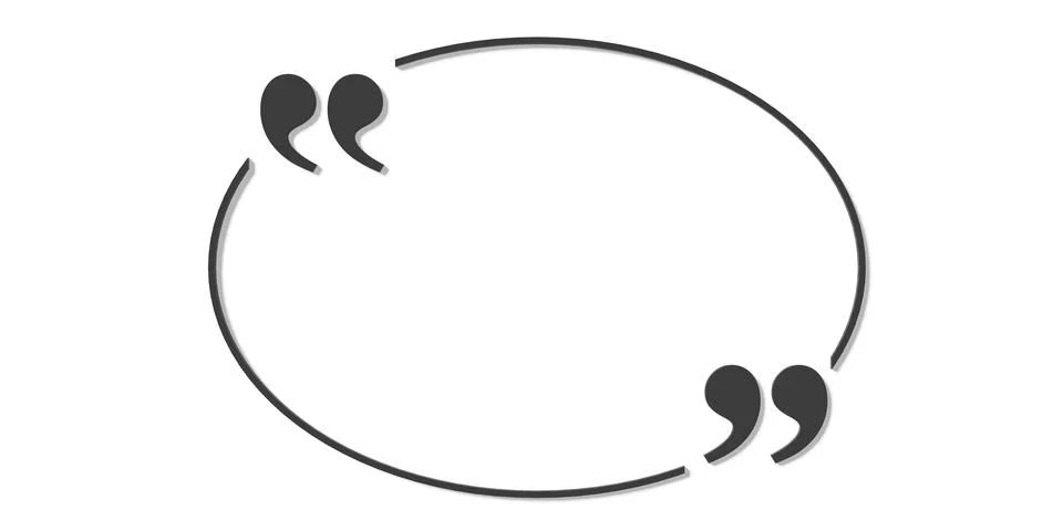 Black quotation marks in cutouts of round frame on white background, quote .. Stock Illustration