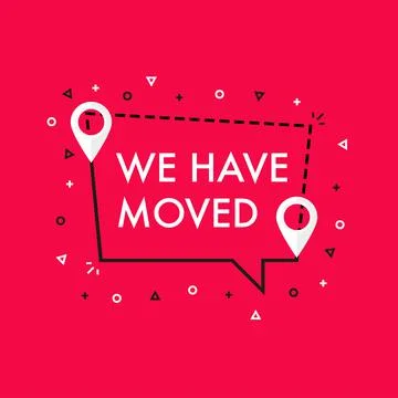 Black quote for your text on red background. We have moved. Beautiful design. Illustrazione stock