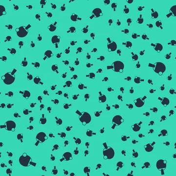 Black Racket for playing table tennis icon isolated seamless pattern on green Stock Illustration