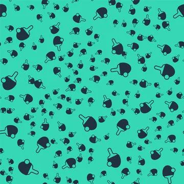 Black Racket for playing table tennis icon isolated seamless pattern on green Stock Illustration