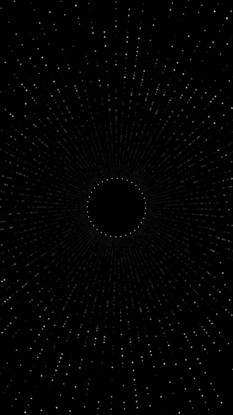 Black radial line circle white dot rays, central dark round space, and minimal g Stock Footage 340574178
