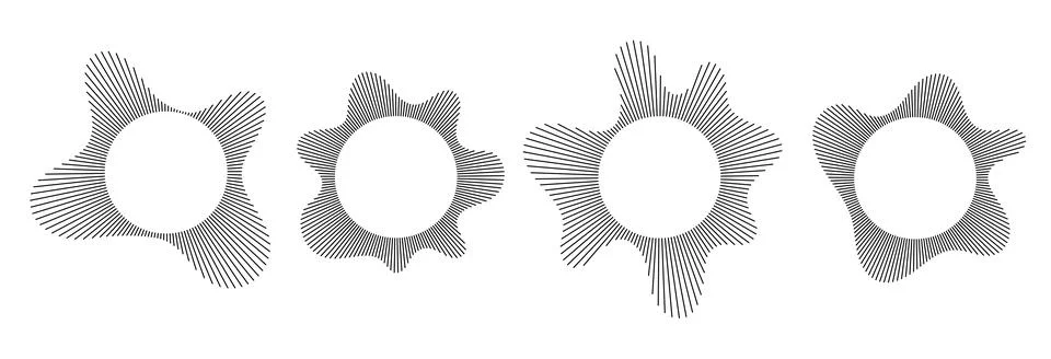 Black radial sound wave line pattern set. Circular audio, music or voice icon Illustrazione stock
