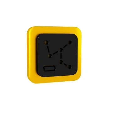 Black Railway map icon isolated on transparent background. Yellow square butt Illustrazione stock