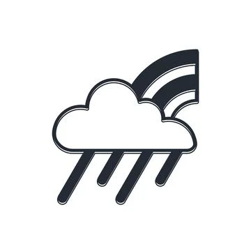 Black Rainbow with cloud and rain icon isolated on white background.  Vector Illustrazione stock