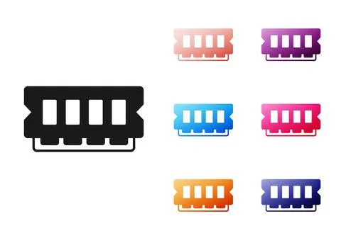 Black RAM, random access memory icon isolated on white background. Set icons Stock Illustration
