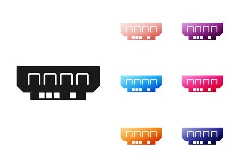 Black RAM, random access memory icon isolated on white background. Set icons Stock-Illustration