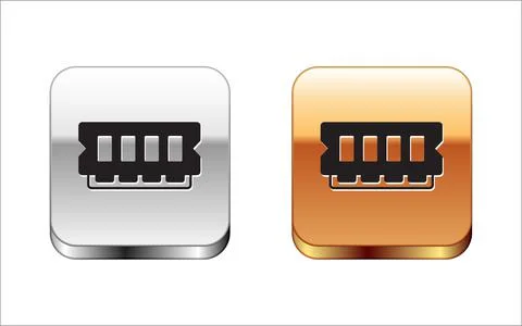 Black RAM, random access memory icon isolated on white background. Silver and Illustrazione stock