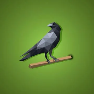 Black Raven bird vector in low polygon art Stock Illustration