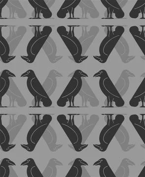 Black Raven Pattern seamless . Black crow Background. symbol of death Stock Illustration