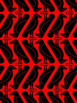 Black Raven Pattern seamless . Black crow Background. symbol of death Stock Illustration
