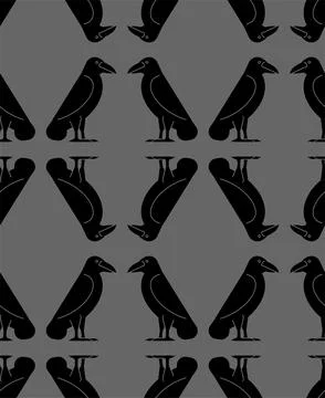 Black Raven Pattern seamless . Black crow Background. symbol of death Stock Illustration