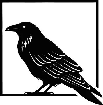 Black raven silhouette inside square frame, graphic design, vector art Stock Illustration