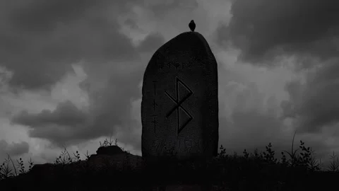 A Black Raven Stand on Harald Bluetooth Runestone in a Cold Winter Field Vidéo 302549452