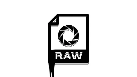 Black RAW file document. Download raw button icon isolated on white background Stock Footage 233781934
