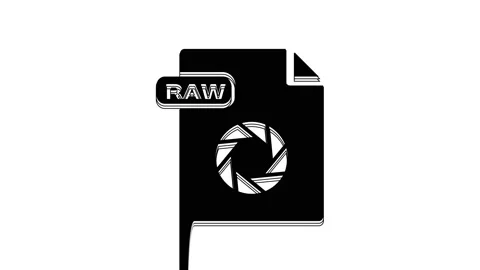 Black RAW file document. Download raw button icon isolated on white background Stock Footage 233800100