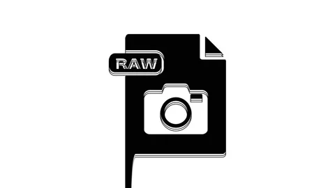 Black RAW file document. Download raw button icon isolated on white background Stock Footage 233800118