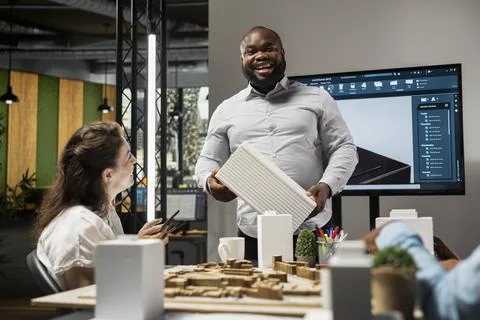Black real estate developer does city planning with architectural software 스톡 사진