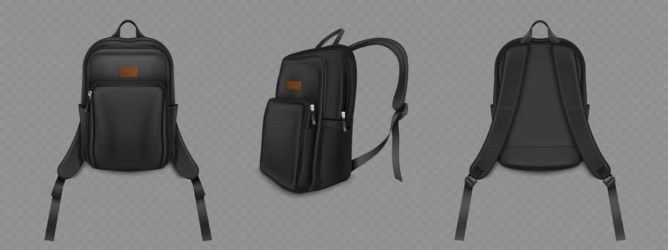 Black realistic 3d backpack mockup Stock Illustration