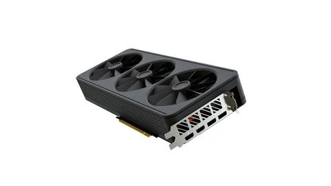 Black Realistic Computer Graphic Video Card. Isolated On White Background. Stock Illustration