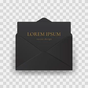 Black realistic envelope mockup. Opened paper envelope with text isolated on Stock Illustration