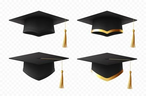 Black realistic graduation caps or mortarboards Stock Illustration