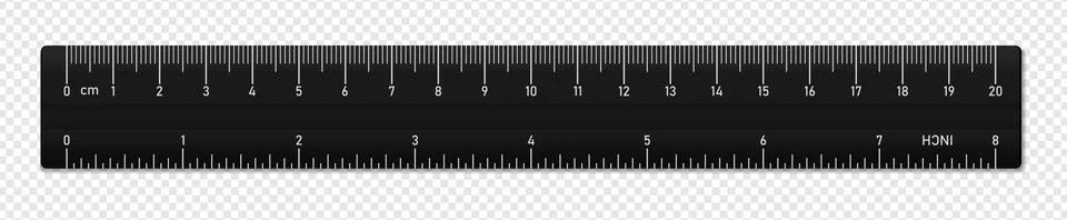 Black realistic horizontal plastic tape ruler isolated on transparent bg. Double Stock Illustration