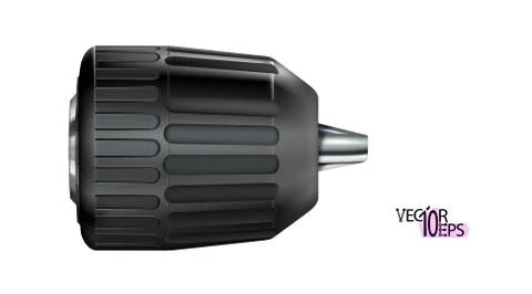 Black realistic keyless drill chuck. Holder for drills bit, tool isolated イラスト素材