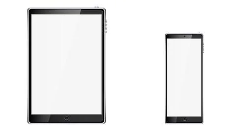 Black realistic mobile smart touchscreen tablet computer and mobile phone, sm Stock Illustration