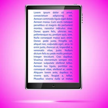 Black realistic mobile touch smart tablet computer with a screen with lorem i Stock Illustration