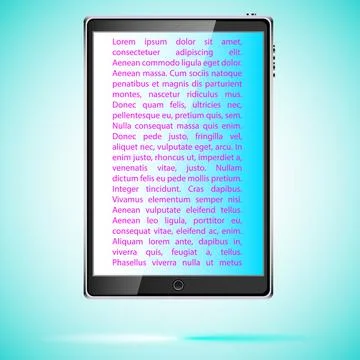 Black realistic mobile touch smart tablet computer with screen with copy spac Stock Illustration