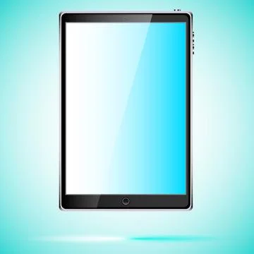Black realistic mobile touch smart tablet computer with screen with copy spac Stock Illustration