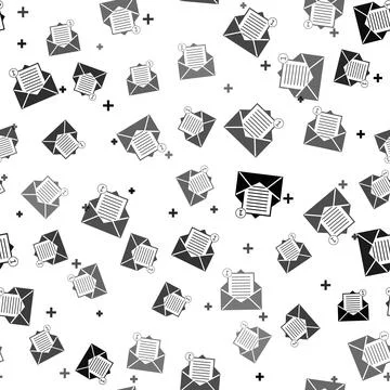 Black Received message concept. Envelope icon isolated seamless pattern on white Stock Illustration