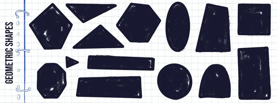 Black rectangle and geometric frame shapes with heavy marker or ink texture. Stock Illustration