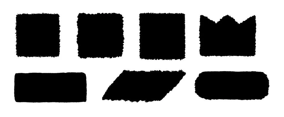 Black rectangle form and crown with jagged edges. Ripped rectangular square Stock Illustration