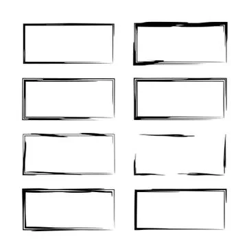 Black rectangle grunge frames. Collection of geometric empty borders.  Vector Stock Illustration