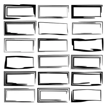 Black rectangle grunge frames. Geometric empty borders. Template for graphic  库存插图