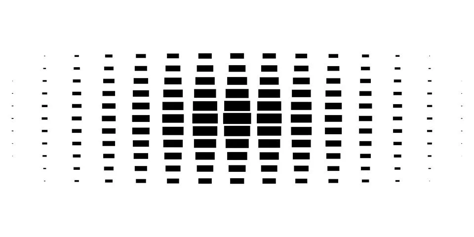 Black rectangle halftone pattern on white, Geometric bar size gradient, Cen.. Illustrazione stock