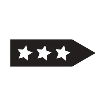 A black rectangle with a pointed end contains three evenly spaced white stars Stock Illustration