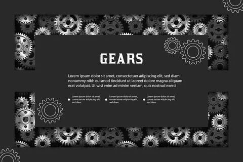 Black rectangular background with technology gears Stock Illustration